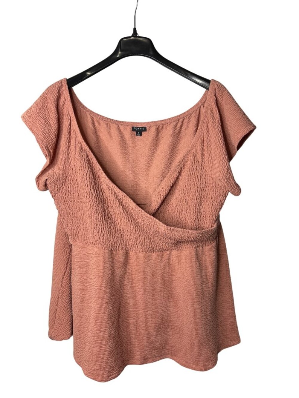 Torrid Plus Size Textured Smocked Off Shoulder Babydoll Top 5 (US 5X) Dusty Pink